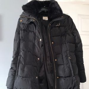 Michael Kors faux fur trim long coat